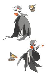 alternate_color alternate_shiny_pokemon black_dress black_gloves black_hair bob_cut bug dress elbow_gloves flower gardevoir gen_3_pokemon gen_5_pokemon gloves hair_over_one_eye highres holding holding_flower mega_gardevoir mega_pokemon multiple_views nintendo no_feet pokemon pokemon_(creature) red_eyes sewaddle simple_background smirk strapless strapless_dress two_pokemon white_background