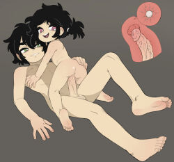 1boy 1girl age_difference aged_down andrew_graves_(the_coffin_of_andy_and_leyley) anus ashley_graves bare_arms bare_back bare_hips bare_legs bare_pectorals bare_shoulders barefoot black_hair brother_and_sister completely_nude feet fertilization fingernails full_body girl_on_top green_eyes grey_background hand_on_another&#039;s_ass hand_on_another&#039;s_chest hetero highres incest inside_view internal_view large_penis loli long_hair looking_at_another looking_back messy_hair nude open_mouth ovum pectorals penis pink_eyes ponytail pussy sex siblings simple_background sperm_cell sweat sweatdrop teeth the_coffin_of_andy_and_leyley toenails toes upper_teeth_only yokappa_(jokappa)