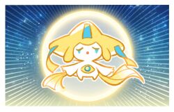 Rule 34 | 1brad, :o, border, closed eyes, emphasis lines, full body, gen 3 pokemon, jirachi, legendary pokemon, mythical pokemon, nintendo, no humans, open mouth, pokemon, pokemon (creature), pokemon focus, solo, u u, white border