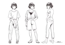 1girl high_heels horikou monochrome pants shima_saki short_hair shorts tagme yurucamp