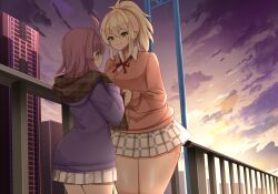 2girls blonde_hair highres kuudere long_sleeves looking_at_viewer love_live! love_live!_nijigasaki_high_school_idol_club miyashita_ai multiple_girls orein pink_hair smile tennoji_rina yellow_eyes