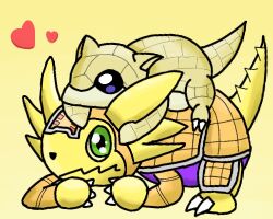 armadimon black_eyes claws digimon digimon_(creature) gen_1_pokemon green_eyes heart nintendo pokemon pokemon_(creature) sandshrew tail