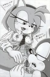amy_rose anus bad_tag breasts clitoris clothing_aside cunnilingus cunnilingus_in_skirt female furry furry_bomb furry_bomb_factory half-closed_eyes hedgehog japanese_text karate_akabon mitsuharu_takura necktie nipples oral panties panties_aside pussy school_uniform sex sonic_(series) sonic_the_hedgehog sweat tagme tongue tongue_out underwear vaginal