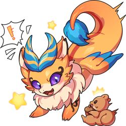 animal blue_wings dragon dragon_village_(series) dragon_village_collection feathered_wings fur-tipped_tail game_cg kinder_(dragon_village) lowres neck_fur no_humans official_art orange_wings purple_eyes squirrel star_(symbol) third-party_source transparent_background wings
