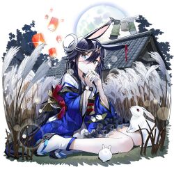 1girl animal_ears blue_eyes house long_hair popuru rabbit rabbit_ears sandals tsukuyomi_(uchihime) uchi_no_hime-sama_ga_ichiban_kawaii very_long_hair zouri