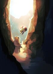 bird black_eyes bright_pupils commentary_request creatures_(company) day eko_(wk_egg) eye_contact game_freak gen_1_pokemon gen_2_pokemon highres looking_at_another natu nintendo no_humans outdoors pokemon pokemon_(creature) sandshrew twitter_username watermark white_pupils