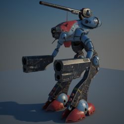 3d 3d-brainx alien antennae choujikuu_yousai_macross damaged dirty emblem energy_cannon glaug macross mecha realistic robot roundel science_fiction solo walker_(robot) zentradi