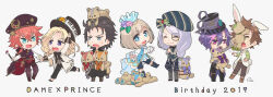 Rule 34 | 6+boys, animal ears, birthday, black bow, black hair, black pants, black shoes, blue eyes, bow, braid, bright pupils, brown hair, chrom rem, coat, copyright name, crown, dame x prince, dated, fang, grey eyes, grey pants, hat, highres, holding, holding another&#039;s wrist, holding paintbrush, holding stuffed toy, kemonomimi mode, lineup, ruze selen el phiriazar, mare selen el phiriazar, monocle, multiple boys, narek ischl de milidonia, open mouth, paintbrush, pants, piano print, purple eyes, purple hair, rabbit ears, riott wolte, ruei (chicking), shoes, skin fang, striped hat, stuffed animal, stuffed toy, sweatdrop, teddy bear, theo colton, vino von lomzard, white coat, white pupils