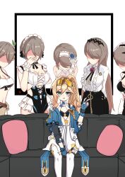 Rule 34 | aged down, alternate form, blonde hair, blue eyes, braid, durandal (honkai impact), durandal (reign solaris) (honkai impact), fingerless gloves, gloves, goggles, goggles on head, hair ornament, highres, honkai (series), honkai impact 3rd, long hair, maid headdress, meme, piper perri surrounded (meme), rita rossweisse, rita rossweisse (artemis), rita rossweisse (icy sea spray), rita rossweisse (phantom iron), rita rossweisse (sandy leisure in twilight), rita rossweisse (summer night&#039;s dream), rita rossweisse (umbral rose), rita rossweisse (vow of roses), short hair, sitting, yi fa jun(597617443)
