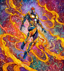 Rule 34 | 1boy, abstract background, armor, bodysuit, closed mouth, colorful background, galaxy, glint, gloves, gold helmet, gold knee pads, helmet, knee pads, marvel, marvel snap, nova (marvel), official art, science fiction, shiny skin, shoulder pads, sky, skyline, solo, solo focus, space, space helmet, spacesuit, sparkle, star (sky), starry sky, starry sky background, superhero costume, vinartwork, western comics (style)