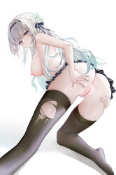 Rule 34 | 1girl, absurdres, anus, ass, black hairband, black skirt, black thighhighs, blhazx, blush, breasts, butt crack, cameltoe, chinese commentary, commentary request, firefly (honkai: star rail), grey hair, hair ornament, hairband, highres, honkai: star rail, honkai (series), large breasts, long hair, looking at viewer, microskirt, nipples, pleated skirt, purple eyes, pussy, sideboob, simple background, skindentation, skirt, solo, sweat, thighhighs, thighs, topless female, torn clothes, torn thighhighs, uncensored, white background
