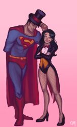 cape dc_comics hat highres magician magician&#039;s_hat red_cape superman superman_(series) thighhighs top_hat zatanna zatanna_zatara