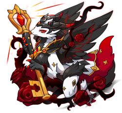 Rule 34 | cape, clavis (dragon village), dragon, dragon village (series), dragon village collection, flower, game cg, holding, holding key, key, mole, mole under eye, no humans, official art, plant, red eyes, red flower, red rose, rose, third-party source, thorns, transparent background, vines