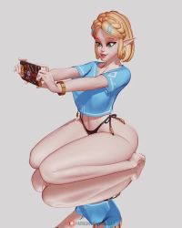 1girl 3d animated artist_name ass black_panties blonde_hair bracelet braid feet green_eyes hair_ornament hairclip huge_ass jewelry kneeling lowres nintendo no_pants panties partially_visible_vulva pointy_ears princess_zelda reflection rushzilla sheikah_slate short_hair short_sleeves smile solo the_legend_of_zelda the_legend_of_zelda:_breath_of_the_wild the_legend_of_zelda:_tears_of_the_kingdom thick_thighs thighs triforce triforce_panties underwear video white_background