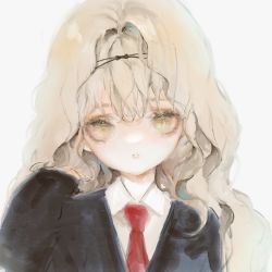 Rule 34 | 1girl, black jacket, blonde hair, collared shirt, highres, jacket, long hair, looking at viewer, mashiro rima, necktie, original, portrait, red necktie, shirt, shugo chara!, simple background, solo, ssss ve, upper body, white background, white shirt, yellow eyes