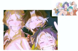 Rule 34 | 3boys, ^ ^, bad id, bad twitter id, black hair, blonde hair, brothers, clenched teeth, closed eyes, double v, jewelry, male focus, monkey d. luffy, multiple boys, necklace, one piece, open mouth, pearl necklace, portgas d. ace, sabo (one piece), scar, scar on face, senzzang, siblings, smile, teeth, upper body, v
