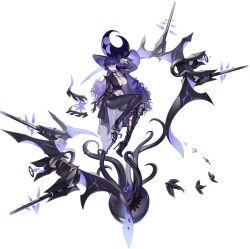 1girl absurdres adjusting_clothes adjusting_headwear arbiter_the_magician_i_(azur_lane) armored_boots artist_request asymmetrical_footwear azur_lane bird black_choker black_gloves black_jacket black_pants boots breasts cannon chain choker cleavage closed_mouth clothing_cutout crescent crow earrings floating full_body gauntlets gloves hair_between_eyes hand_on_headwear hand_up hat hat_ornament high_heel_boots high_heels highres infinity_symbol jacket jewelry knee_boots large_breasts large_hat leather leather_jacket long_hair long_sleeves looking_at_viewer machinery midriff navel navel_piercing necklace non-web_source official_art open_clothes open_jacket pants piercing pink_eyes purple_hair rigging simple_background single_gauntlet siren_(azur_lane) solo stomach tentacles tight_clothes tight_pants transparent_background very_long_hair wavy_hair weapon white_background witch_hat