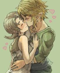 1boy 1girl bad_id bad_pixiv_id blonde_hair blush brown_hair earrings closed_eyes heart hetero hug ilia jewelry kiss link nintendo pointy_ears the_legend_of_zelda the_legend_of_zelda:_twilight_princess yo_mo