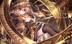 1girl absurdres alternate_costume animal_ears black_skirt black_thighhighs blonde_hair bow breasts closed_mouth crystal_wings flandre_scarlet frills hair_between_eyes hat highres holding long_hair long_sleeves looking_at_viewer pleated_skirt red_eyes ribbon shirt short_hair sitting skirt solo thighhighs top-exerou touhou wings zettai_ryouiki