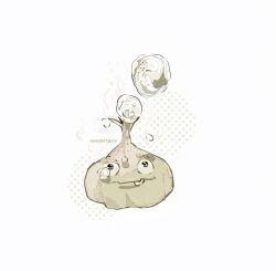 artist_name black_eyes bubble closed_mouth commentary garlic_(plants_vs_zombies) halftone hightguy no_humans plants_vs._zombies solo straight-on tooth white_background