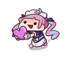 ._. 1girl :d absurdres anchor_print anchor_symbol blue_dress blue_hair blue_ribbon bow chibi colored_inner_hair commentary dress drill_hair heart highres holding holding_heart hololive keenbiscuit long_hair maid_headdress minato_aqua minato_aqua_(1st_costume) multicolored_hair open_mouth outstretched_arms ribbon running simple_background smile solid_circle_eyes solo symbol-only_commentary twin_drills twintails two-tone_hair virtual_youtuber white_background white_bow