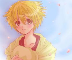 Rule 34 | 00s, beret, blonde hair, newsboy cap, clannad, clannad after story, hat, male focus, minami to uri to, shima katsuki, short hair, solo, tears, yellow eyes