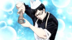 10s 1boy animated animated_gif apron black-framed_eyewear black_eyes black_hair buttons glasses holding lowres male_focus mole mole_under_eye sakamoto sakamoto_desu_ga? salt salt_shaker school_uniform semi-rimless_eyewear short_hair solo sparkle under-rim_eyewear wall