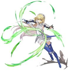 1girl aerokinesis aiz_wallenstein alpha_transparency armor armpits attack backless_outfit black_gloves black_skirt blonde_hair blue_boots boots breastplate closed_mouth commentary counter:side dungeon_ni_deai_wo_motomeru_no_wa_machigatteiru_darou_ka english_commentary faulds floating_hair full_body gloves hand_in_own_hair headpiece high_heel_boots high_heels holding holding_sword holding_weapon knee_pads leg_up light_frown long_hair looking_at_viewer official_art open_hand shoulder_plates simple_background skirt solo standing sword thigh_boots thighhighs transparent_background unsheathed v-shaped_eyebrows vambraces weapon wind yellow_eyes zettai_ryouiki