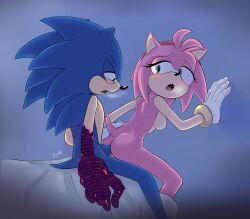 :o amy_rose anal ass back bare_back bed bed_sheet blue_fur blue_hair blush boots bracelet breasts completely_nude cum cum_in_ass cybernetic eyelashes gloves grabbing_another&#039;s_ass green_eyes groping hairband half-closed_eyes hedgehog hetero highres humming injury jewelry kazukitnacho legs long_eyelashes medium_breasts medium_hair nipples nude penis pink_fur pink_hair quill riding sega sex sitting sonic_(series) sonic_frontiers sonic_the_hedgehog tail white_gloves