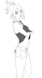 1girl denim henken highres monochrome shorts sienna_(henken) tagme