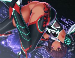 1girl 3d artist_request ass black_leotard breasts brown_hair city dark_skin expressionless fishnets highres huge_ass impossible_clothes impossible_leotard jumping leotard looking_back looking_to_the_side mizuki_yukikaze mizuki_yukikaze_(future) night night_sky pink_eyes shiny_clothes shiny_skin short_hair skin_tight skindentation sky small_breasts solo taimanin_(series) taimanin_rpgx taimanin_suit taimanin_yukikaze thong_leotard wide_hips