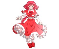 Rule 34 | 1girl, alphes (style), blush, bow, braid, buttons, capelet, closed eyes, collared shirt, commentary request, dairi, frilled skirt, frilled socks, frills, full body, large variant set, long braid, long hair, long skirt, okazaki yumemi, open mouth, parody, phantasmagoria of dim.dream, red bow, red capelet, red hair, red shoes, red skirt, red vest, shirt, shoes, single braid, skirt, smile, socks, solo, style parody, tachi-e, touhou, touhou (pc-98), transparent background, variant set, very long hair, vest, white shirt, white socks