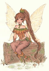 Rule 34 | alternate costume, braid, brown hair, collar, disney fairies (movie series), fairy, fairy wings, fawn (disney), highres, kuridel, long hair, pants, smile, wings