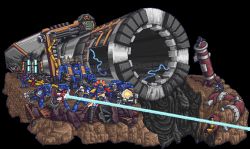 adeptus_astartes ammunition_belt ammunition_chute animated animated_gif armor blue_electricity cannon directed-energy_weapon dreadnought_(warhammer_40k) electricity energy energy_beam energy_cannon energy_weapon flamethrower multiple_boys pixel_art power_armor steel_joe ultramarines warhammer_40k weapon