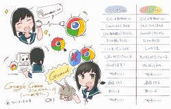 Rule 34 | 1girl, :d, blue neckerchief, blush stickers, brown hair, closed eyes, commentary, computer keyboard, english text, fubuki (kancolle), google chrome, green sailor collar, highres, holding, holding turret, kantai collection, looking at viewer, low ponytail, ma rukan, medium hair, mixed-language text, monitor, multiple views, neckerchief, open mouth, ponytail, sailor collar, shirt, short sleeves, sidelocks, signature, smile, sparkle, string phone, symbol-only commentary, translation request, turret, white shirt
