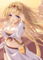 1girl artist_request blonde_hair breasts felicia_(hyakuren) hyakuren_no_haou_to_seiyaku_no_valkyria large_breasts official_art smile tagme