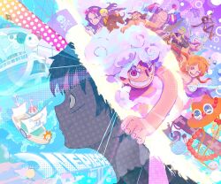 3girls 6+boys absurdres afro alternate_form android antlers antlers_through_headwear bead_necklace beads bikini black_hair black_kimono black_suit blonde_hair blue_bikini blue_nose brook_(one_piece) brown_hair closed_mouth colorful colorful_background commentary copyright_name curly_hair devil_fruit devil_fruit_power english_commentary eyewear_on_head facial_scar facing_ahead formal_clothes franky_(one_piece) gear_fifth going_merry grin hat highres holding holding_trail horns japanese_clothes jewelry jolly_roger kimono large_pectorals long_hair long_nose looking_at_viewer monkey_d._luffy multiple_boys multiple_girls multiple_views muscular muscular_male nami_(one_piece) nami_(one_piece)_(return_to_sabaody) necklace nefertari_vivi nico_robin nico_robin_(return_to_sabaody) official_alternate_hair_color one_piece open_mouth orange_hair orange_hat pectorals red_eyes reindeer reindeer_antlers roronoa_zoro sanam_1piece sanji_(one_piece) scar scar_on_cheek scar_on_face short_hair skeleton smile straw_hat_pirates straw_hats_jolly_roger suit swimsuit thousand_sunny tony_tony_chopper topless_male twitter_username undead usopp white_hair white_hat