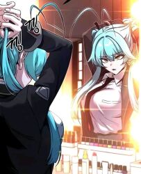 1girl academy_sashimi_sword_master blue_archive faceless faceless_female mirror nibelung_abel yellow_eyes