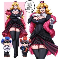 absurdres alternate_costume blue_eyes highres mario_(series) nintendo princess_peach rageman709 tagme toad_(mario)
