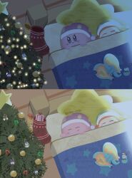 Rule 34 | 3boys, bed frame, blanket, box, chilly (kirby), christmas, christmas ornaments, christmas star, christmas stocking, christmas tree, elfilin, gift, gift box, highres, kirby, kirby (series), kirby and the forgotten land, magolor, marx (kirby), multiple boys, nintendo, pillow, poppy bros jr, rikka 0430, sleep kirby, waddle dee