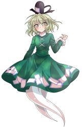 1girl alphes_(style) black_hat blush breasts closed_mouth commentary_request dairi dress frilled_sleeves frills full_body ghost ghost_tail green_dress green_eyes green_hair hand_up hat highres japanese_clothes large_variant_set looking_at_viewer medium_hair parody smile soga_no_tojiko solo style_parody tachi-e tate_eboshi touhou transparent_background variant_set