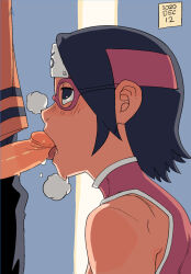 1boy 1girl 2020 ac120 age_difference alley bare_shoulders black_hair black_pants blush boruto:_naruto_next_generations clothed_oral dated dress drooling erection fellatio from_side glasses headband heavy_breathing hetero highres kneeling konohagakure_symbol licking licking_penis looking_at_another naruto_(series) older_man_and_younger_girl oral orange_shirt pants penis profile red-framed_eyewear red_dress red_headband saliva shirt short_hair sidelocks sleeveless solo_focus tongue tongue_out uchiha_sarada unbuttoned_pants uncensored uzumaki_naruto