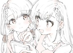 2girls blush braid expressionless hisakawa_hayate hisakawa_nagi idolmaster idolmaster_cinderella_girls long_hair looking_at_another multiple_girls open_mouth siblings sisters sketch smile spot_color tenoo12 twins upper_body