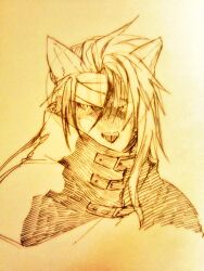 1boy animal_ears dog_ears dog_nose final_fantasy final_fantasy_vii furrification furry furry_male hatching_(texture) headwrap indeigo15 linear_hatching long_hair looking_at_viewer male_focus messy_hair slit_pupils vincent_valentine