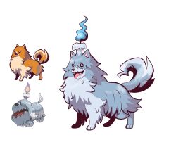 blue_fire dog fire fusion ghost_trick greavard highres missile_(ghost_trick) nintendo no_humans open_mouth pokemon pokemon_(creature) reference_inset simple_background solo white_background