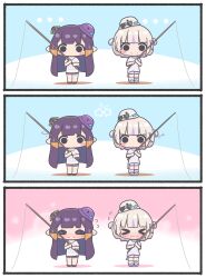 &gt;_&lt; 2girls :3 absurdres blush blush_stickers commentary english_commentary fishing fishing_rod grey_hair hat highres hololive hololive_dev_is hololive_english long_hair mole mole_under_eye mpien multicolored_hair multiple_girls ninomae_ina&#039;nis orange_hair pointy_ears purple_hair short_hair star_(symbol) streaked_hair sunglasses tentacle_hair todoroki_hajime two_side_up virtual_youtuber