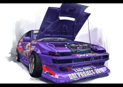 2019 absurdres car engine highres letterboxed masa_(siriusu-koko) motor_vehicle no_humans original purple_car race_vehicle racecar shadow stance_(vehicle) toyota toyota_sprinter_trueno vehicle_focus white_background