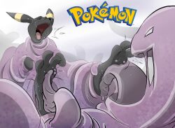 animal_hands bdsm bondage bound creatures_(company) feet furry game_freak gen_1_pokemon gen_2_pokemon highres muk nintendo pawfeather pokemon pokemon_(creature) slime_(substance) tickling umbreon