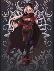 absurdres assassin belt black_boots black_gloves bodystocking bodysuit boots braid brown_eyes cleavage_cutout cloak clothing_cutout dungeon_and_fighter floral_print gloves highres holding holding_knife holding_weapon hood hooded_cloak knife looking_to_the_side messy_hair rose_print shadow_dancer_(dungeon_and_fighter) smile thief_(dungeon_and_fighter) torn_clothes twin_braids weapon white_hair
