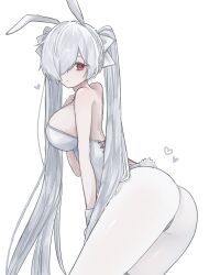 1girl alternate_costume animal_ears cinderella_(nikke) fake_animal_ears fake_tail goddess_of_victory:_nikke hair_over_one_eye highres leotard nigmgm_o one_eye_covered pantyhose playboy_bunny rabbit_ears rabbit_tail red_eyes simple_background solo tail twintails white_background